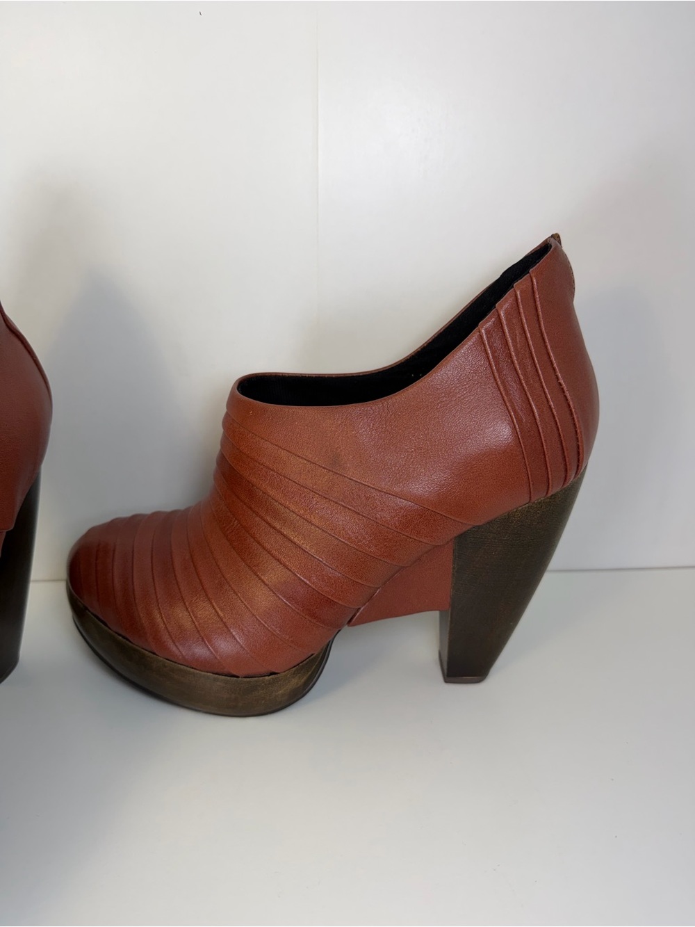 Irregular Choice Rust Brown Ribbed Leather Platform Heels - Picture 4 of 10